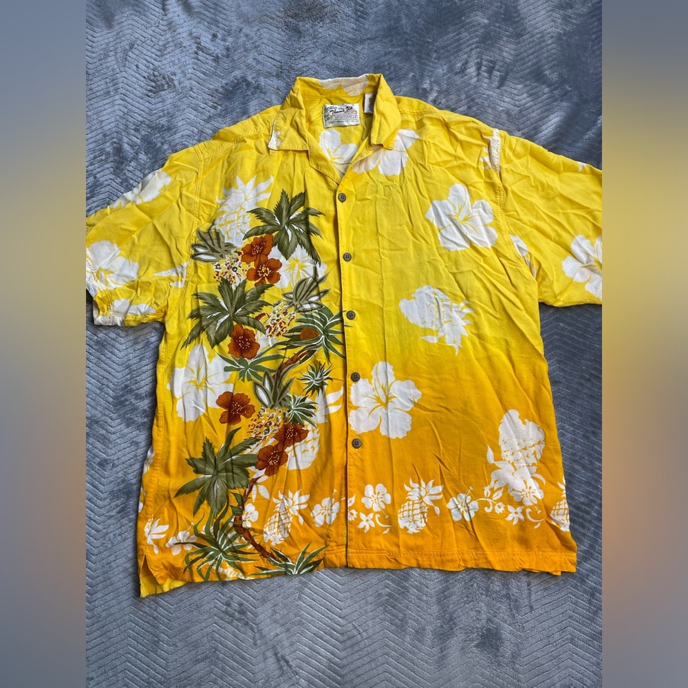 Thums Up Sportswear Hawaiian Floral Shirt Yellow Orange XL